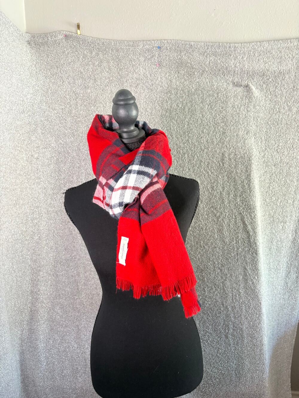 Abercrombie Kids Red Plaid Blanket Scarf Preppy Fringe